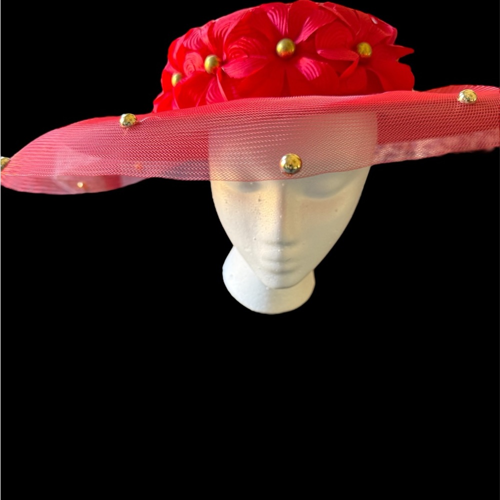 Red Flower Derby Church Hat